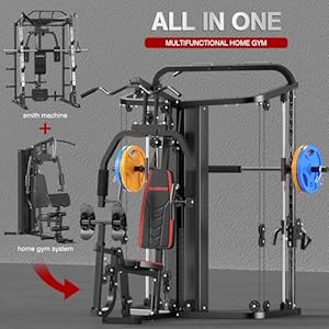 SunHome Multifunction Home Gym System Workout StationSmith Machine with 138LB Weight Stack Leg Press LAT Station for Full Body Training