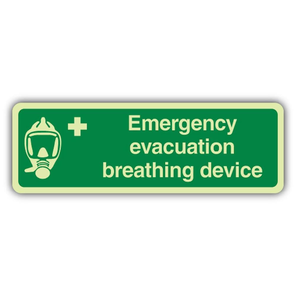 V Safety Photoluminescent Emergency Evacuation Breathing Device - Slim Landscape Safety Sign - 210 x 70 mm - 1.2mm Rigid Plastic - Double Glow