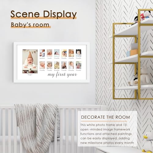 Image of DUENPY 8x16 First Year Baby Photo Frame 12 Month White | Sweet Keepsake Frame, Ideal Newborn Gift, Perfect for Recording Baby Growth Milestones for Home Decoration