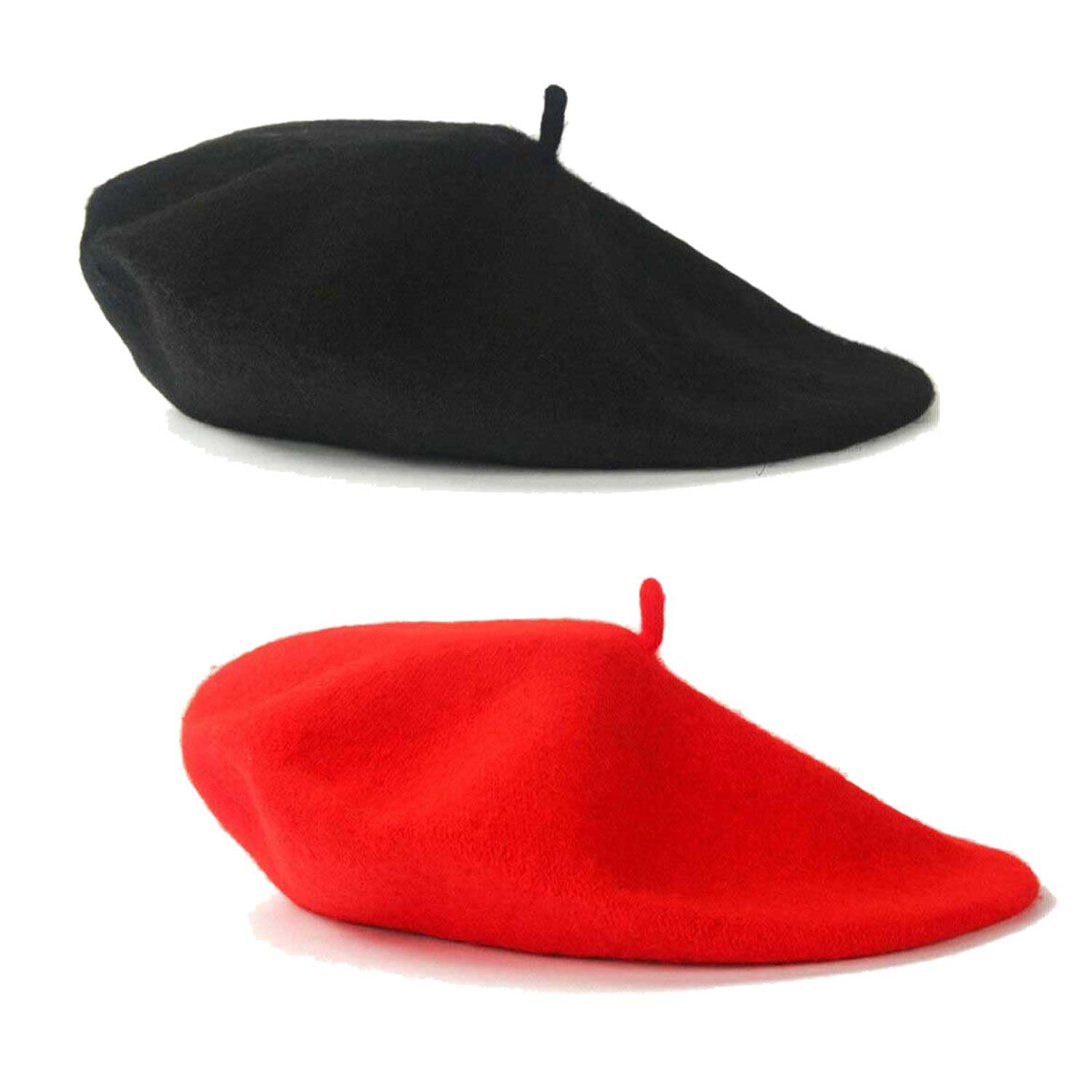Combo of 2 Unisex Wool French Style Beret Beanie Cap | Autumn Winter Hat for Women & Girls (Black, Red)-image-37