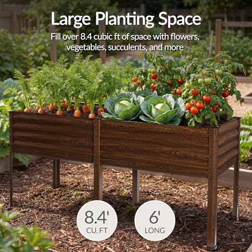 Image of Best Choice Products 72x24x30in Non Toxic Galvanized Raised Garden Bed, Metal Elevated Planter Box, Vegetable Garden, 100% Non Toxic Materials - Dark Brown Wood Grain