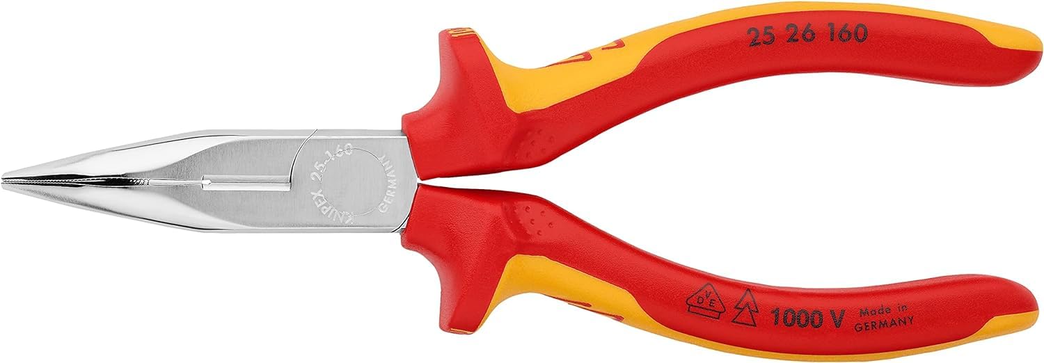 KNIPEX Pinza per meccanica - con becchi mezzotondi con tronchese (pinza per radiotecnici) cromata isolati con manici rivestiti in, 25 26 160