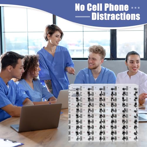 Image of Layhit Clear 60 Slots Cell Phone Locker Box for Classroom Clear Acrylic Cell Phone Storage Cabinet Bin with Door Locks for Classroom School Students Office Factory Employees
