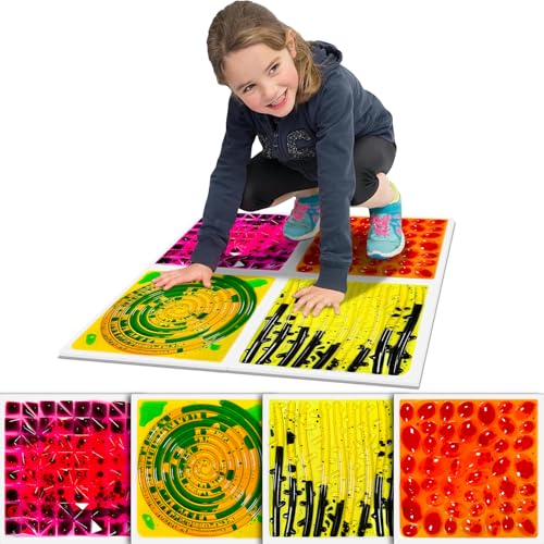 Sensory Floor Lava Tiles: Sensory Liquid Tiles Colorful Liquid Fusion Activity Play Mat, Textured Sensory Lava Tiles for Ages 3 to Adults, 11.8" X 11.8" Set of 4 Square Multicolor