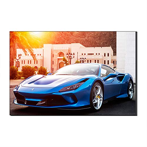 Voiture de sport bleue peinture sur toile pour décoration murale de salon et galerie moderne