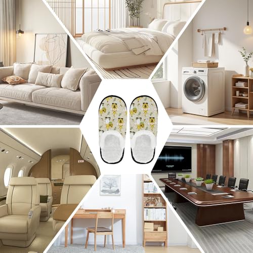 Fuzzy Travel Slippers for Women Men Indoor Outdoor Sunflower Bee Gnome Print Washable Bedroom Fluffy Slipper Fleece-Lined Fall Winter Warm Cozy Soft Plush Comfy House Shoes Holiday Gifts4