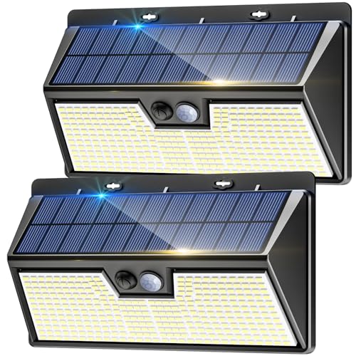 nipify 318LED Solar Security Lights Outdoor Motion Sensor, 2 Pack 3 Modes Solar Powered Fence Light Waterproof, Bright Pir Wall Light for Garden Yard Garage Outside Door Porch Gate
