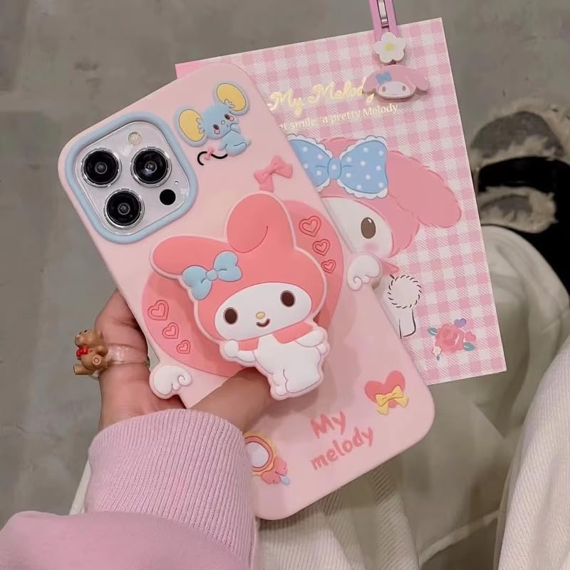Image of COVERLY Cute 3D My Melody Cinnamoroll Cartoon Case,Full Protective Case Kawaii Adorable Kitty Pink Bunny Pop Case Holder Silicone Fashion Aesthetic Cover for Apple iPhone 15 Pro Max