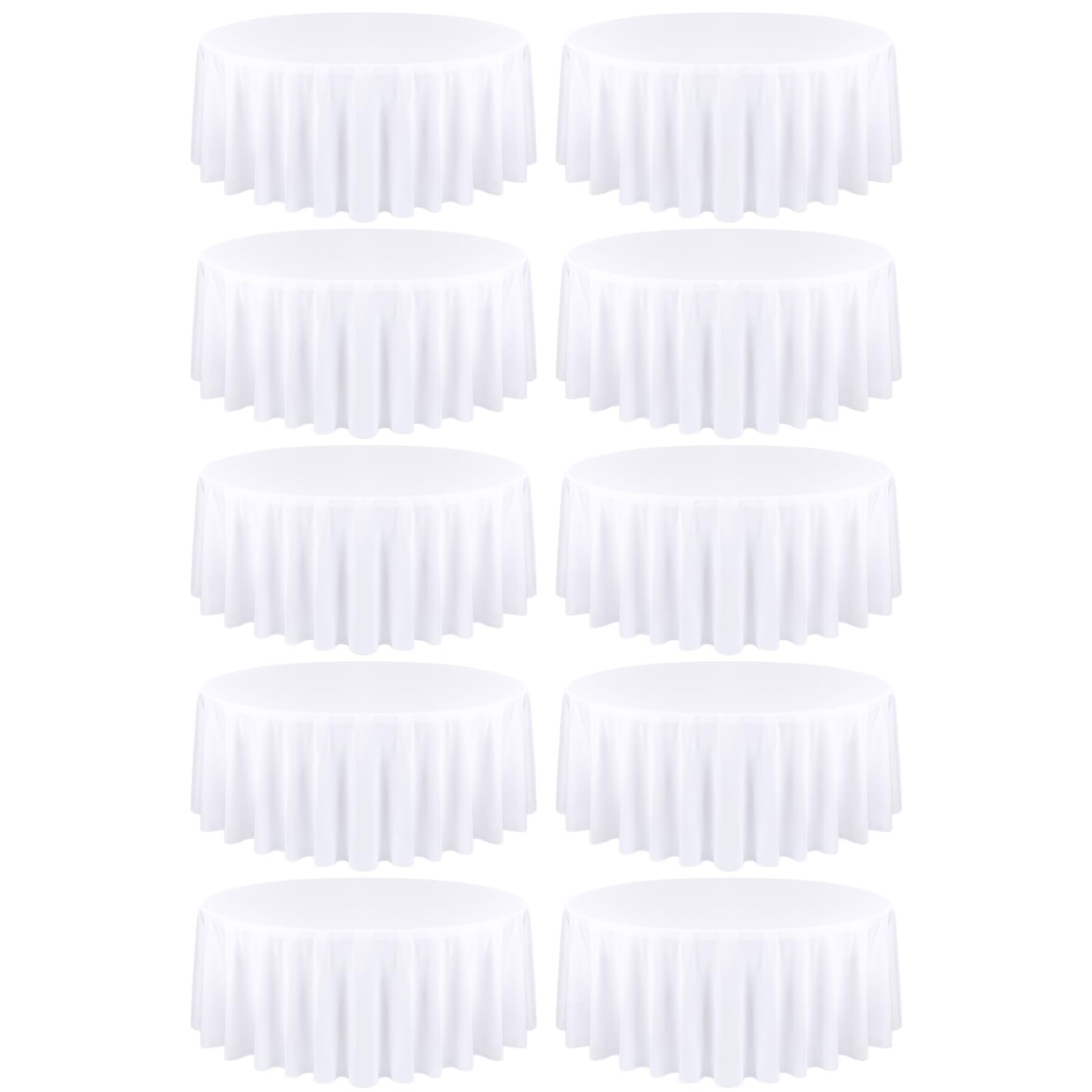 Fani 10 Pack 108 Inch Round White Polyester Tablecloths, Classic Style, Wrinkle & Stain Resistant, Perfect for 6ft to 8ft Round Tables, Dining, Buffet