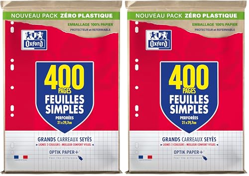 OXFORD Lot de 800 Pages Feuilles Simples Grands Carreaux Seyes Format A4 (21x29,7cm) Perforees