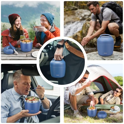 Image of wiwens Thermo Food Jar for Hot Food Adults 32OZ Soup Thermo Lunch Containers Wide Mouth Vacuum Insulated Stainless Steel Leakproof Bento Box with Spoon