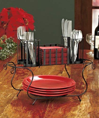 Buffet Utensils Caddy Durable Easy To Serve Black Silverware Metal Frame Caddies For Holding Plates Cutlery Napkins Cups For Eating Serving Food Perfect For Breakfast Lunch And