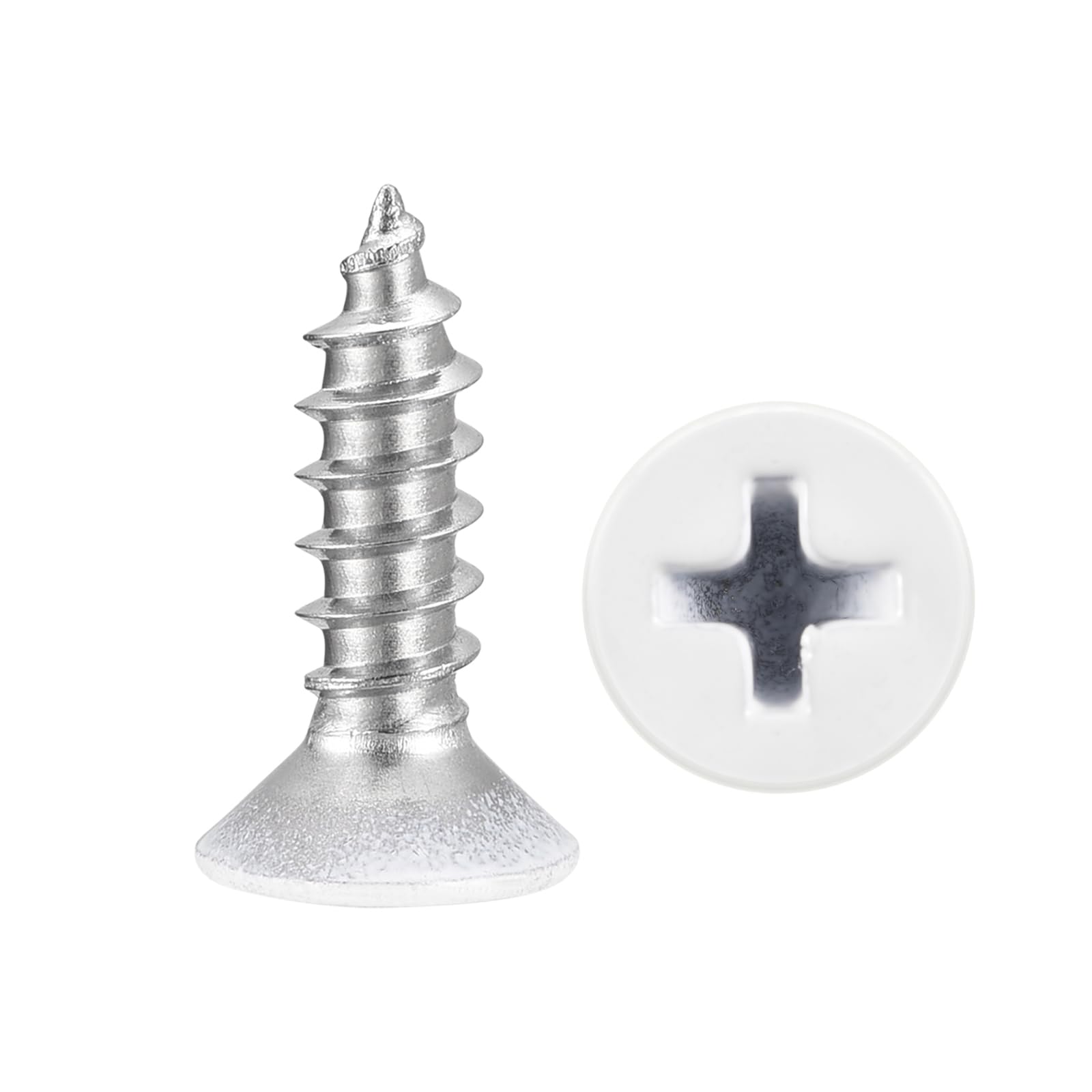 METALLIXITY Countersunk Phillips Wood Screw (#8x1/2") 200Pcs, 304 Stainless Steel Coarse Thread Phillips Drive Flat Head Wood Screws - for Furniture Installation Repair, White Head
