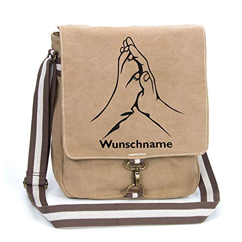 Canvas Schultertasche - Hand und Pfote - inklusive Wunschname Umhängetasche mit Schultergurt für Hundeliebhaber Cover