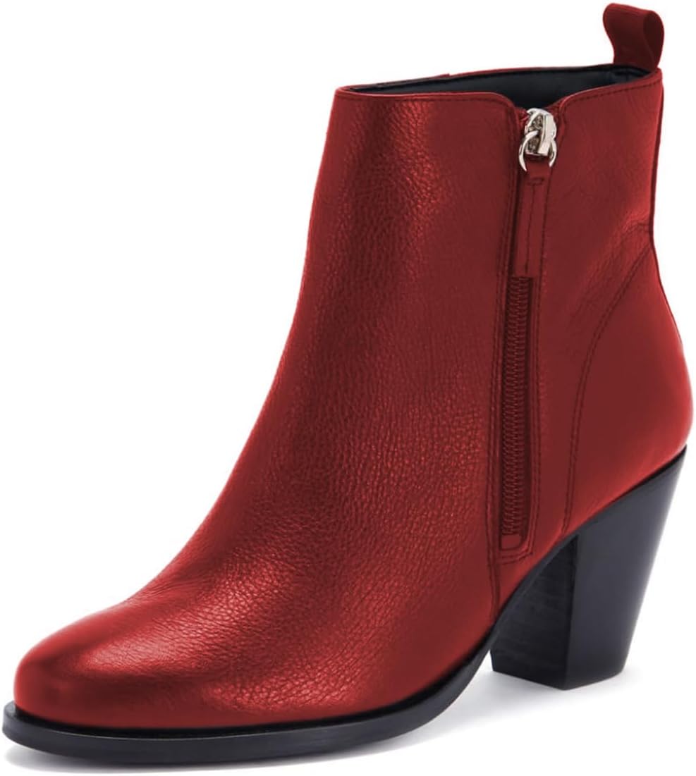 FOWT Women Round Toe Side Zipper Ankle Boots Block Chunky Mid Heel Ladies Fashion Daily Walking Booties Size 4-16 US