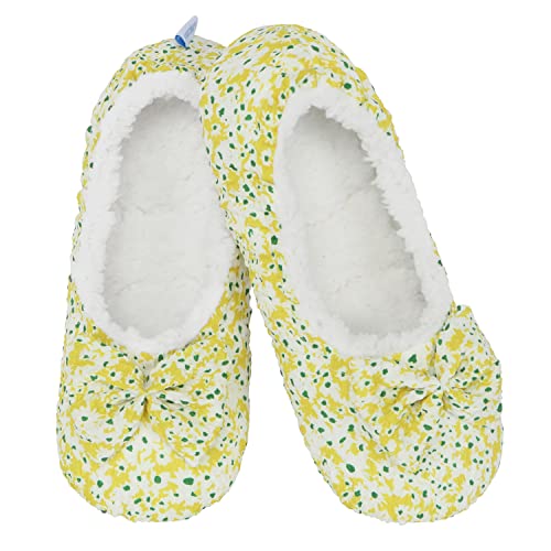 Snoozies Daisy Sherpa-Lined Slipper Socks - Fuzzy and Cute Slippers for Women with Non-Slip Sole