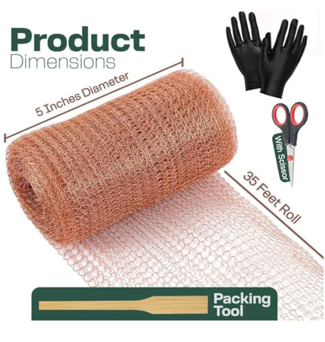3 gen raytrends copper mesh rodent control kit 5 inch x 35ft rustproof copper wool blend ideal for sealing water gaps gardening - diy hole filler with scissors gloves amp packing tool