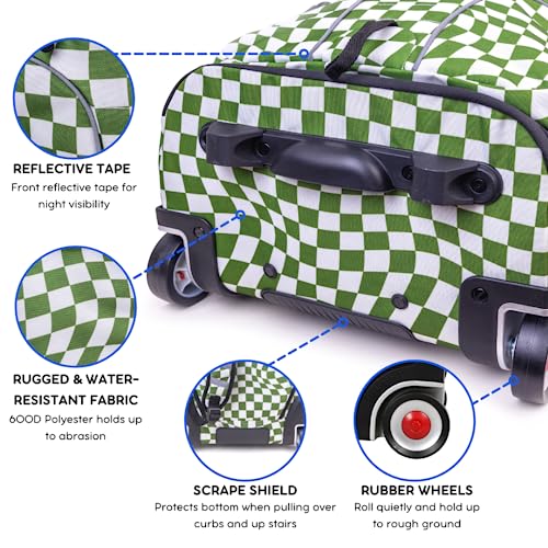 Image of J World Lunar Rolling Backpack. Laptop Bag With Wheels. Wheeled Carry-On Travel Luggage, Matcha Checkers, 19.5 x 13 x 8 Inches