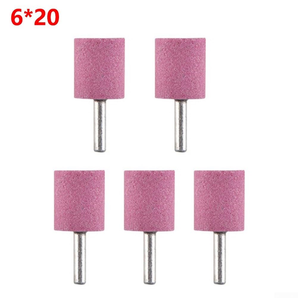 Cilindro in pietra montato su gambo da 6 mm per mola per utensili rotanti, materiale in corindone cromato, alta durezza, adatto per giada/legno/metallo/lucidatura, 5 pezzi (6 x 20)