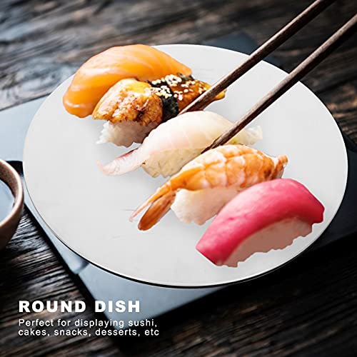 Aoveew Runder Teller, eleganter Dessertteller, Sushi-Teller für die Geschirrsammlung, lebensmittelechter Edelstahl mit Rutschfester Silikonbasis (304 verdickte runde große Größe) 6 Aoveew Runder Teller, eleganter Dessertteller, Sushi-Teller für die Geschirrsammlung, lebensmittelechter Edelstahl mit Rutschfester Silikonbasis (304 verdickte runde große Größe)