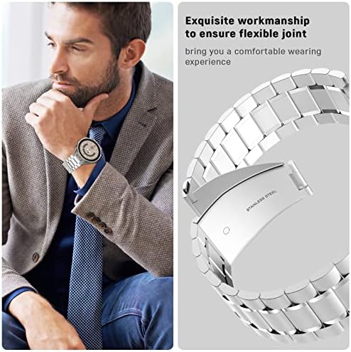 SPGUARD Strap Compatible with Samsung Galaxy Watch 5 pro 45mm Strap,Solid Stainless Steel Metal Replacement Band for Watch 5 pro 45mm(Silver)