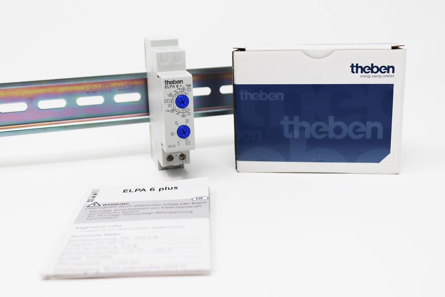 Theben 0060003 ELPA 6 Plus minuterie d’escalier électronique Rail DIN | 0,5 - 20 min, 600 W LED, appareil multifonction 10 fonctions, préavis d’extinction, réarmement immédiat, arrêt anticipé