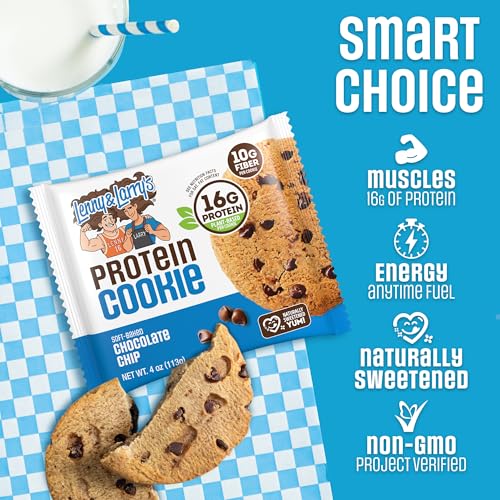 Image of Lenny & Larry's Protein Cookie, Chocolate Chip - High Protein Snacks with 16g Plant Protein, 10g Fiber, Soft-Baked, Vegan, Non-GMO | 4oz, Pack of 12