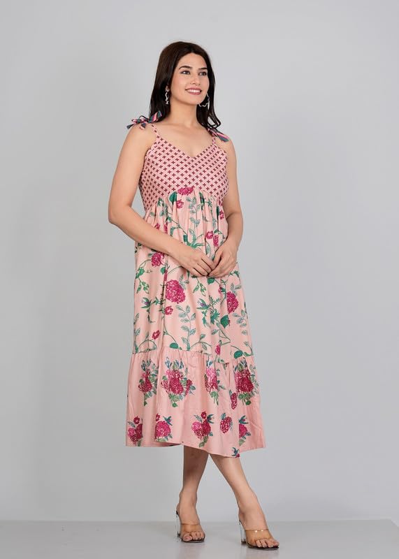 Image of Trendy Stylish Beautiful Shoulder Strap Sleeveless Kurti for Women's Ethnic Wear Gown (Baby Pink)