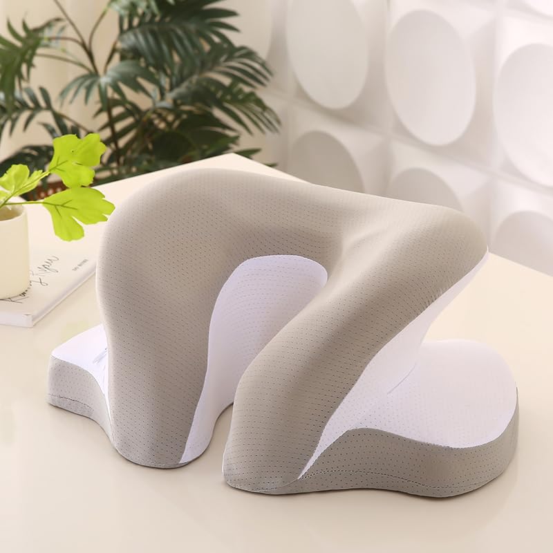 Memory Foam Desk Nap Pillow with Hollow Design Gray and White Ergonomic Office Sleep Pillow with Removable Washable Cover 11.02x9.84x7.98 Inches