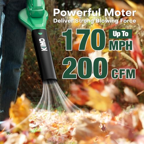 Image of K I M O. Leaf Blower Cordless with Battery and Charger, Extension Tube, 200 CFM 170 MPH Lightweight Cordless Leaf Blower, 2000mAh Battery Operated Leaf Blowers for Lawn Care, Yard | Patio | House