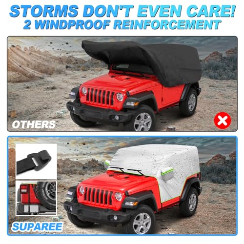 Image of SUPAREE Covers Waterproof 2 Door fits Wrangler 2007-2023 JK JL 2 Door All Sub-Models,Covers Outdoor Sun Rain Wind Snow Protection,Slivery Storage Bag with Extra Accessories