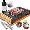 Nutrichef Ensemble de Grillade avec Pierre de Cuisson- Plaque Grésillante en Roche Volcanique pour Steak, BBQ et Viandes Cuit et Retien-Plateau Chauffant pour Servir les Aliments