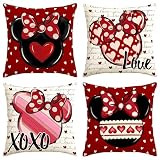 Yarcooly Valentines Day Pillow Covers Set of 4 Galentines Day Throw Pillow Cases Pink Cartoon Mouse Decor Valentines Day Decorations for Home Party