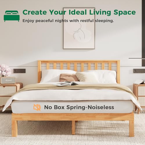 DELAVIN Queen Bed Frame with Headboard, Wood Platform Bed Frame, Farmhouse Style Bed Frame Queen Size with Slats Support, Malaysian Oak, No Box Spring Needed, Easy Assembly, Rustic Pine - Image 5