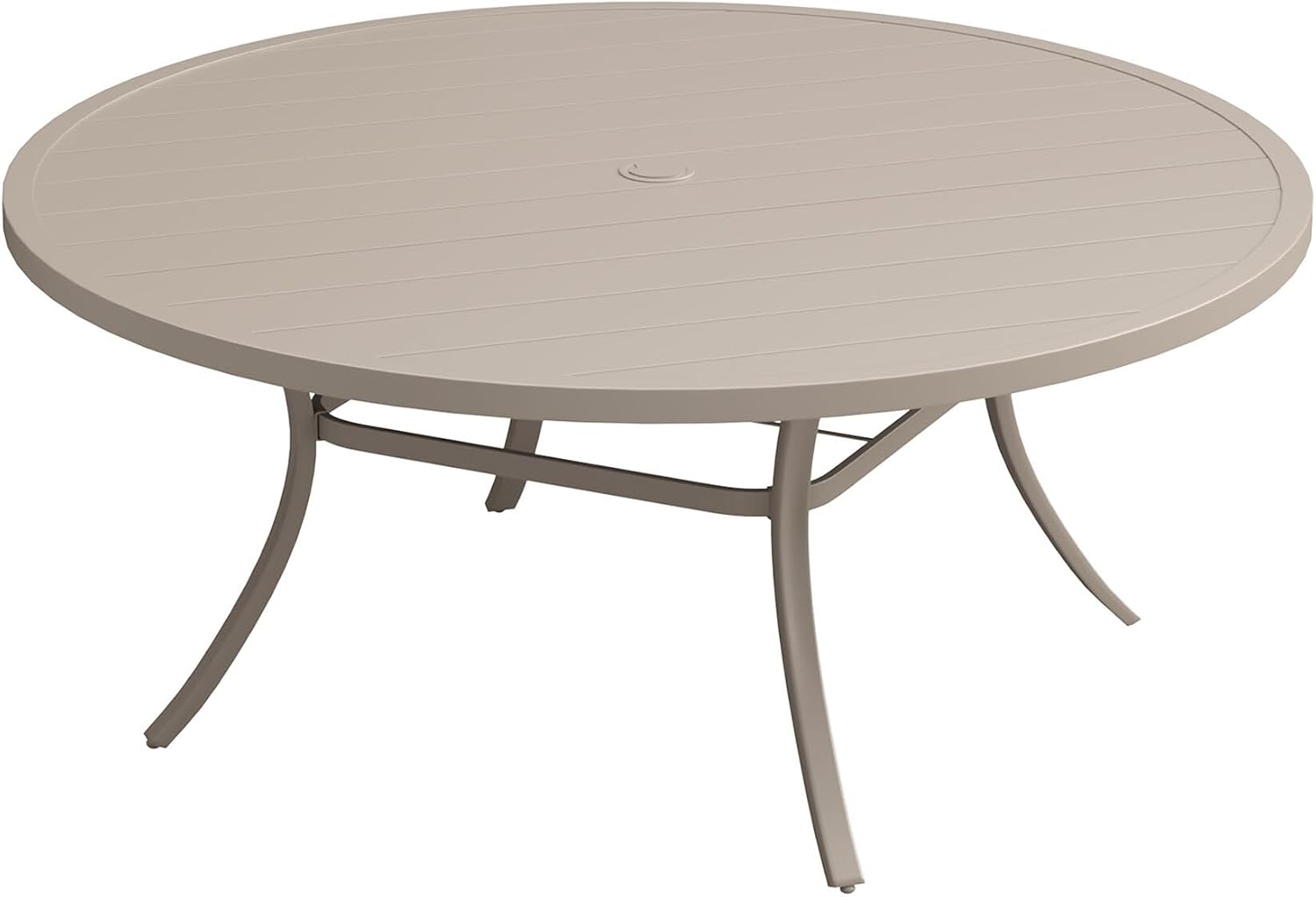 Patio Dining Table for 4-6, Round Metal Outdoor Table with 1.57" Umbrella Hole, 47" Outdoor Slat Tabletop Dining Table for Backyard, Porch, Lawn, Walnut