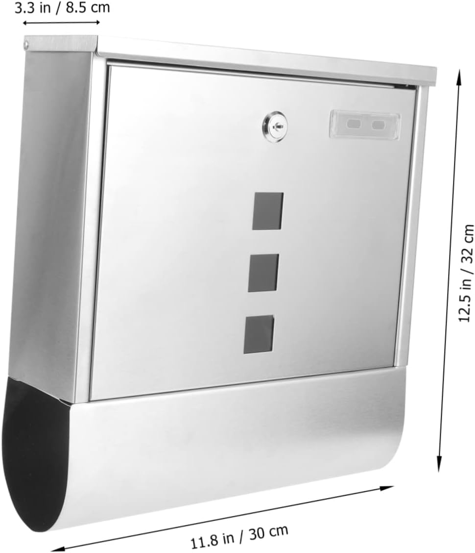 Healifty Stainless Steel Wall Mount Mailbox with Lock Outdoor Hanging Mailbox for Metal Mail Box with Window for Letters and Newspapers