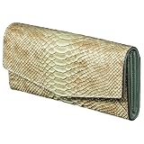 [HENLY COAT] イタリア製 牛革 Anaconda Diamantina レディース かぶせ 長財布 財布 金運 アップ 風水 金運財布 プレゼント 用 ギフト箱入り (Green/グリーン)