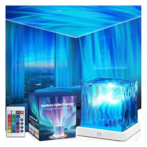 HUMIIEYE Northern Lights Projector Cube Aurora Galaxy Projector with Remote 16 Color Mood Lighting Dimmable Ocean Light Memory Function Trendy Cute Stuff for Teen Girls Gifts Bedroom Room