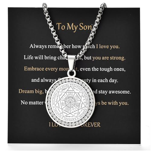 Seven Archangels Pendant Necklace For Men Women Protection Amulet Archangel Michael Coin Pendant Necklace Gabriel Uriel Spiritual Zircon Stainless Steel 22+2 inches