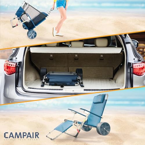 Miniatura 4 de Campair 2-En-1 Tumbona De Playa Con Ruedas O Carrito Plegable, Azul