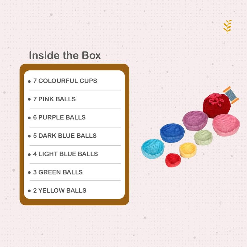 Image of LITTLE GINNIE Montessori Color Sorting & Counting Toys for Kids | Crochet Toys for Babies, Rattle Ball for Fine Motor Skills & Recognition | Learning Montessori Toy | Nesting Ball Game with Potli
