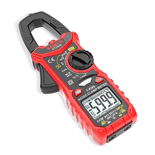 KAIWEETS Digital Clamp Meter T-RMS 6000 Counts, Multimeter Voltage Tester Auto-ranging, Measures Current Voltage Temperature Capacitance Resistance Diodes Continuity Duty-Cycle (AC/DC CURRENT)