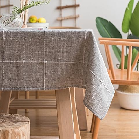 ColorBird Solid Embroidery Lattice Tablecloth Cotton Linen Dust-Proof Checkered Table Cover for Kitchen Dinning Tabletop Decoration (Rectangle/Oblong, 52 x 102 Inch, Grey) Cover