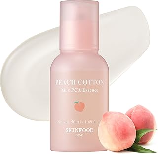 SKINFOOD Peach Cotton Zinc PCA Essence Serum Primer, Korean Skin Care Makeup Prep Hybrid Face Serum, Blurring Matte, Stocking Stuffers, Sebum Oil Control, Hydrating Primer for Sensitive (1.69 fl. oz.)