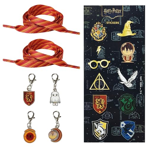 LUV HER Harry Potter Shoelaces Set with 10 Die-Cut Stickers and 4 Character Charms Fun Kids Accessories for Fans