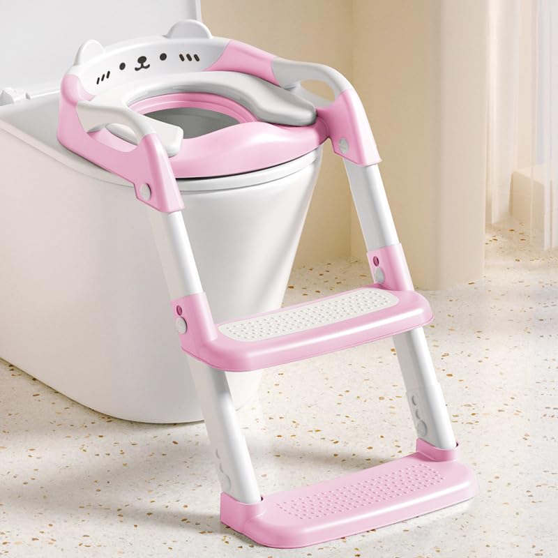 Orzbow Potty Training Seat, Toddler Toilet Seat with 2 Step Ladder, Toddler Potty Training Toilet Chair for Kids Boys Girls | Splash Guard, Adjustable Height, Anti-Slip Pads & Safety Handles, Blue