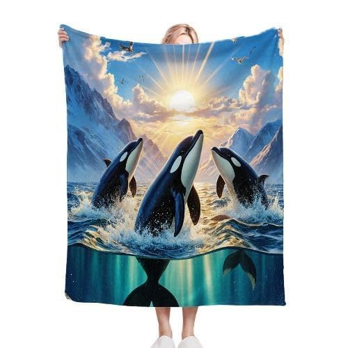 Couverture Polaire 240 x 260 cm Dauphin Bleu, Couverture Canapé Grande Taille Usage Multiple comme Couette d'Appoint, Assure Une Protection Contre Le Froid, AQ8886