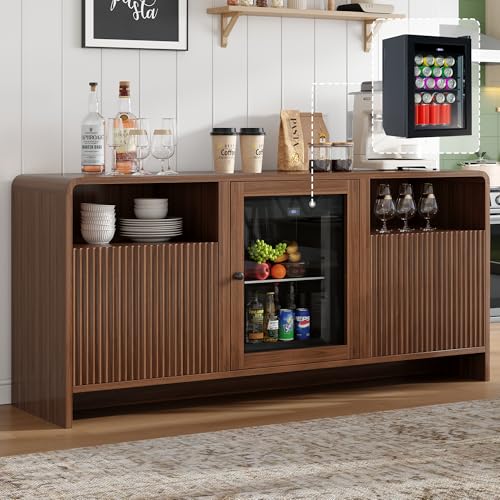 LUXOAK 60 Coffee Bar Cabinet with Beverage Fridge (Included) Walnut