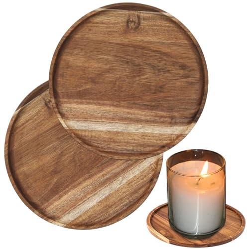 Kerzenteller kerzenständer Holz Kerzenuntersetzer Set, Rund, 13 cm, 2...