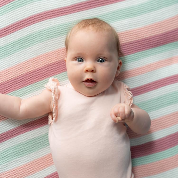 Ziggle Baby Cotton Blanket, Pink, White & Mint Stripes - Image 4